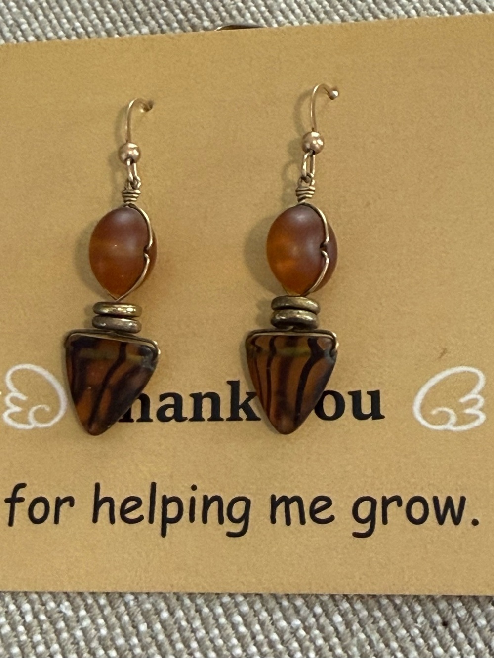 Artisan Brown Glass Drop Earrings with Amber Accents - Women Jewelry